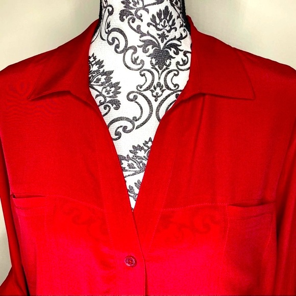 Tommy Bahama Tops - Tommy Bahama Silk Red Long Sleeve Button Down Blouse Cowgirl country Size Large